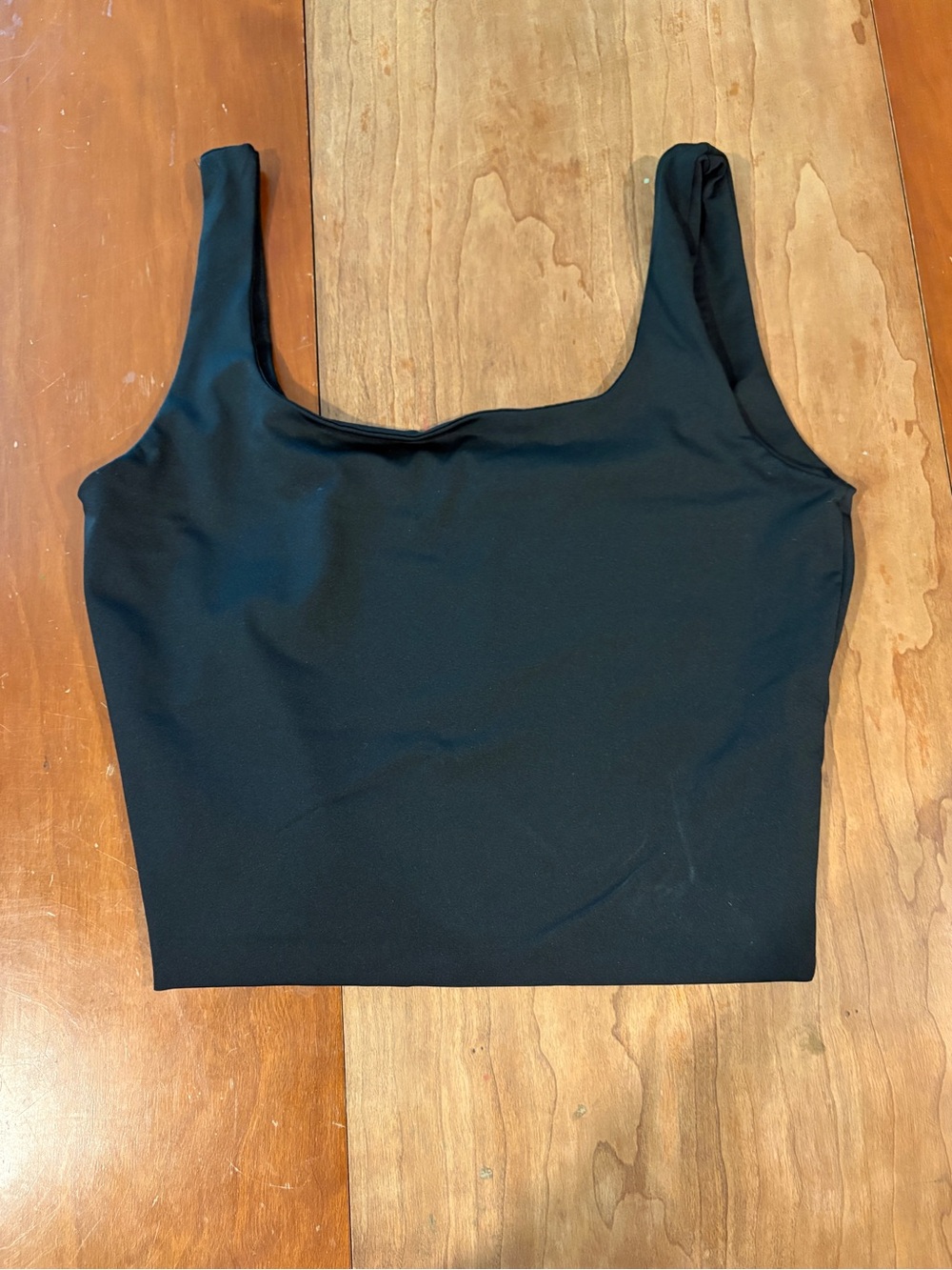 Black Square-Neck Crop Swim Tank